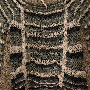 Free People Striped Knit Sweater - Green and Gray